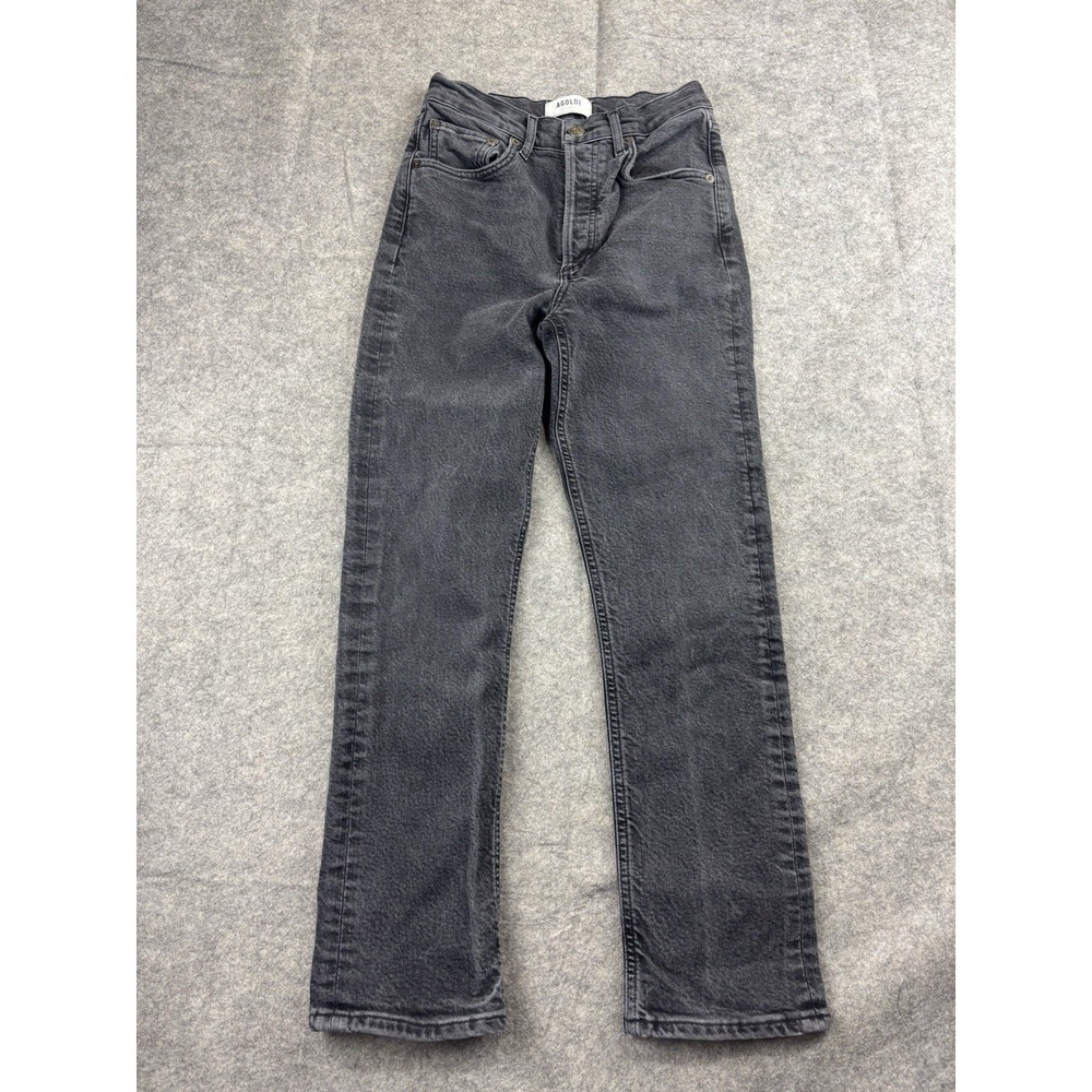 AGOLDE Womens 24 Button Fly Black Riley High Rise Straight Leg Cropped Jeans